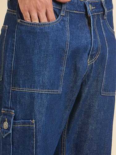 Image of STUDIO NEXX Men's Baggy fit Denim Cargo Pants |Non Stretchable| Wide Leg Jeans| Cargo Jeans|Baggy Cargos for Men
