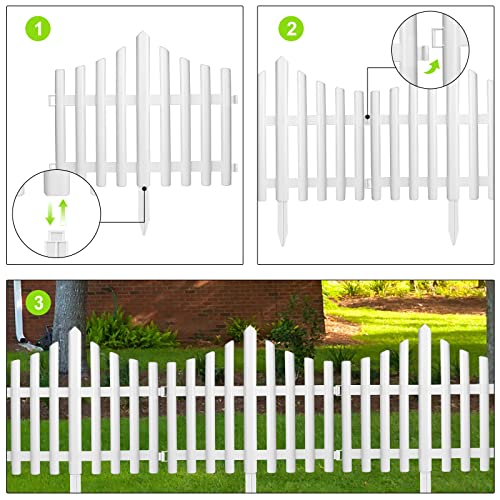 ELECLAND 5 Pieces Garden Fence with 5 Pieces Fence Inser White Plastic Fence Garden Picket Fence Edgings Lawn Flowerbeds Plant Borders Decorative Garden Yard - Thumbnail 3