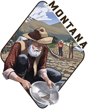 Lantern Press 16x24 Inch Giclee Print, Montana, Gold Panner and Mining Camp,