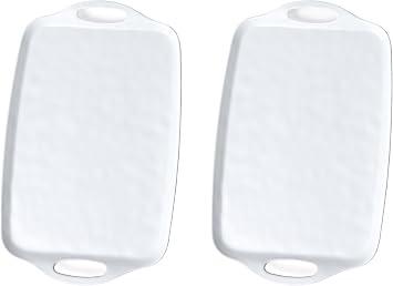 Large Serving Tray Set of 2 19 x 12 Inch White Rectangular Melamine Trays with Handles Durable Plastic Food Serving Tray for Snacks, Meals, Parties, Outdoor & Indoor Use