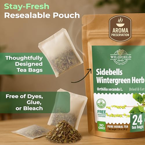 Image of 24 Bags Dried Cut Sidebells Wintergreen Herb Tea (Orthilia Secunda) - 24 Count 1.5g Tea Bags One-Sided Wintergreen Orthilia (Peralito)