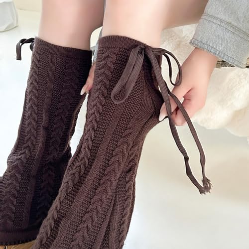 Image of YELAIVP Kawaii Leg Warmers Y2K Knit Lace up Leg Warmers Cute Japanese Harajuku Lolita Leg Warmer for Women Girls