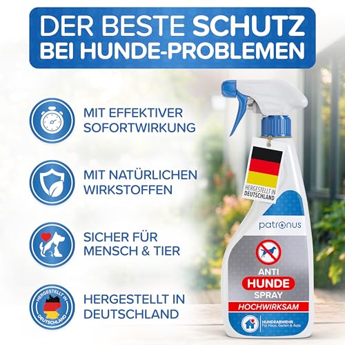 Patronus Hunde-Abwehrspray gegen Urinieren & Ankauen 500ml - Fernhalte-Spray gegen Hunde mit Sofortwirkung - hochwirksam & produziert in Deutschland