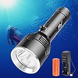 Linterna Buceo Profesional, Luces Sumergibles de 5000 Lúmenes con 3 Modos, Linterna Submarina de 100 Metros con Batería 1x 26650 y Cargador