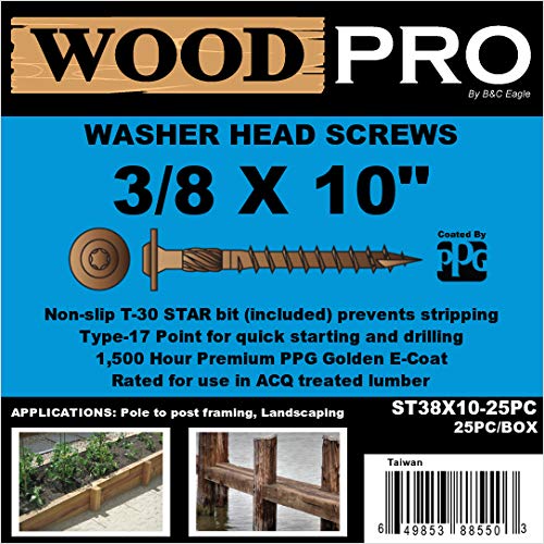 WoodPro Fasteners ST38X10-25PC 3/8-Inch by 10-Inch Length Round Washer Head Exterior Wood Screws, 25-Pack - Image 3
