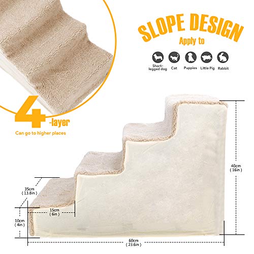 Masthome Dog Steps for Bed, 4-Step Dog Stairs for High Bed Sofa with Non-slip Plush Cover, Pet Ramp Stairs for Dogs & Cats - Send 6pc Non-slip Stickers - Image 3