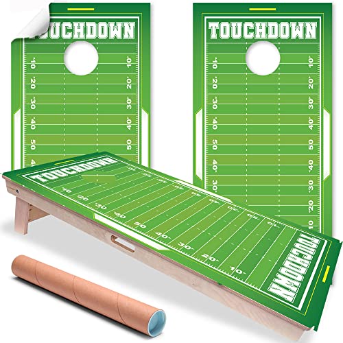 Set of 2 Cornhole Wraps for Boards Vinyl Decals – Football Field Tailgating Design – Durable Corn Hole Bean Bag Toss Wraps, Stickers & Skins – Outdoor Game Board Covers (Boards Not Included)