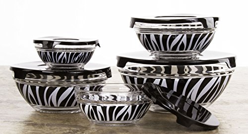 Imperial Home All Purpose Glass Lunch Bowl/Food Storage 10 Piece Set - Glass Bowl Set with Lids (Zebra Stripes)