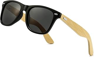 Polarized Wood Sunglasses for Men, Real Wooden Wayfarer Shades Womens, 80's Retro Style Sunglasses