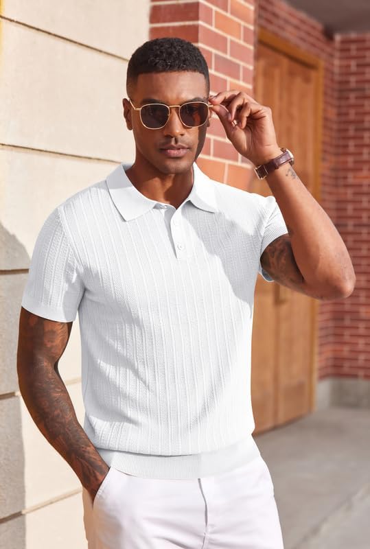 COOFANDY Mens Knit Polo Shirts Short Sleeve Slim Fit Textured Golf Polo Shirt Casual Summer Vacation T-Shirts - Image 4