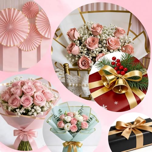 jwtyu 40 Blatt Blumen Papier Rosa und Weiß Blumenpapier 57x57cm Blumenstrauß Papier Wasserdicht Papier für Blumenstrauß Geschenkboxen Schmücken und DIY