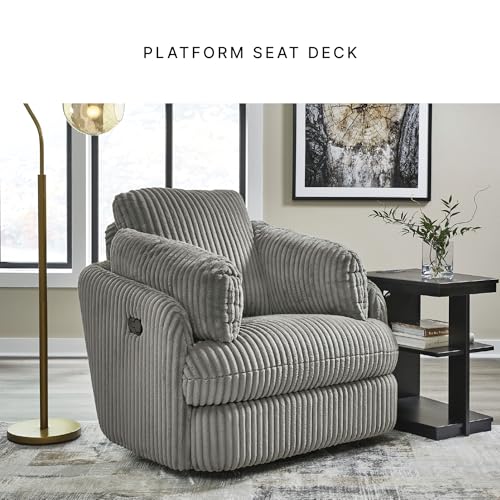 Image of Signature Design by Ashley Tie-Breaker Casual Swivel Glider Recliner with Hidden Storage, Gray