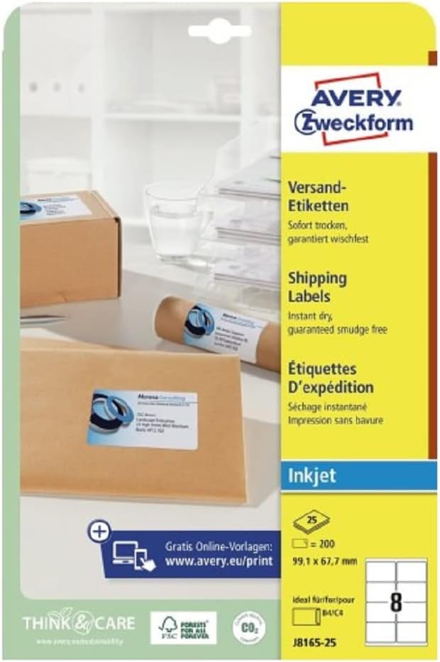 Avery Zweckform J8165-25 Address Labels 99.1 x 67.7 mm for C4/C5 Envelopes