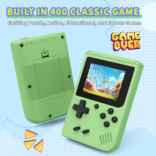 Retro Handheld Games Console Built-in 400 Video Games, Portable Handheld Emulator with 3.0 Inch Screen, Mini Travel Retro Gaming Consle (Green)