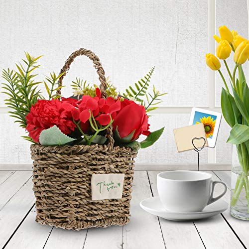 Vorcool Flowers Bouquet Artificial Rose Bouquet With Rattan Basket Fake Soap Flowers Plants Floral Arrangements For Wedding Valentines Day Gift Desktop Table Decorations Red Bride Bouquet #TOP3