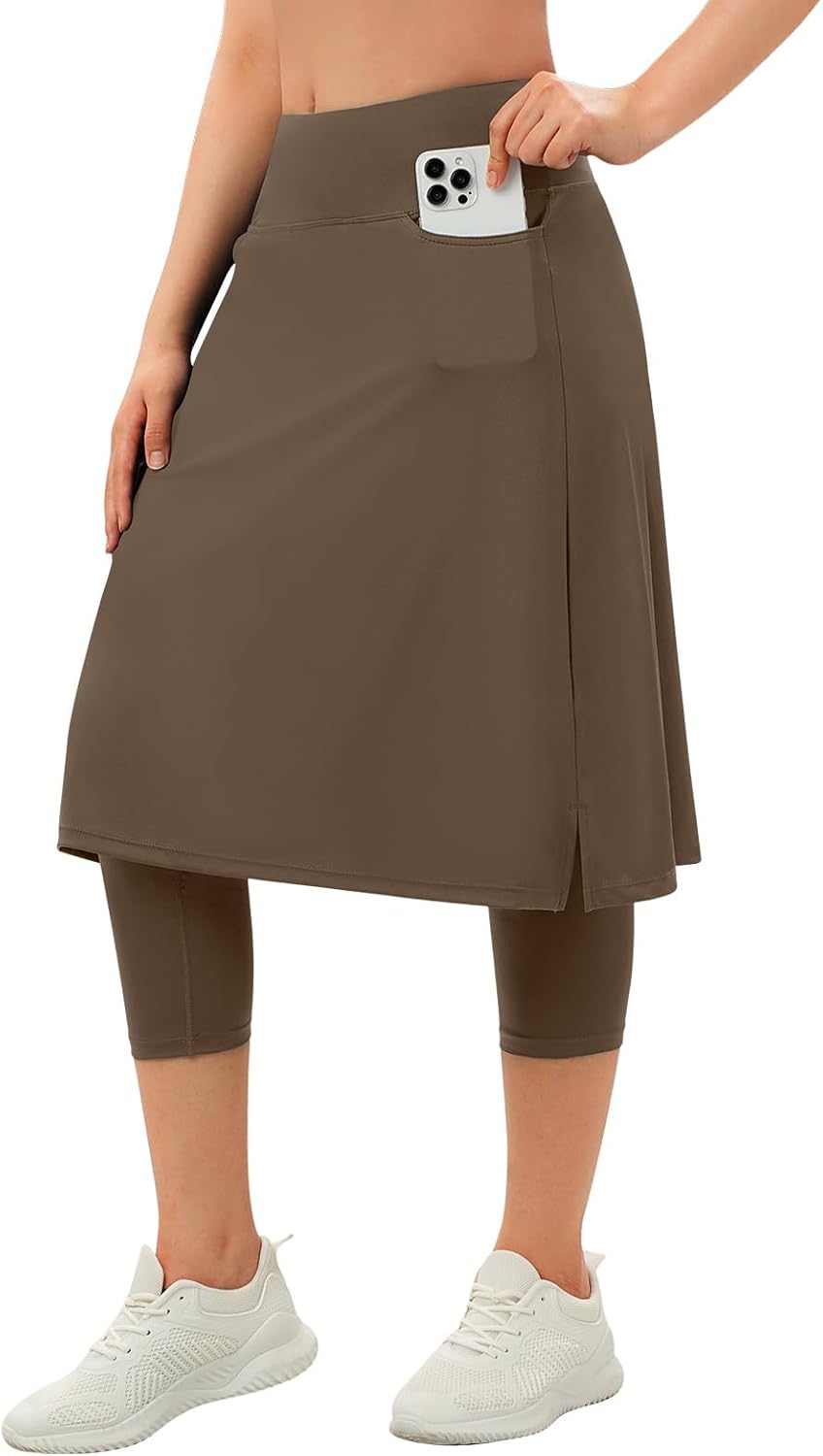beroy Women Skirt with Leggings Tennis Knee Length Skorts High Waist Athletic Skirted Capris Pockets
