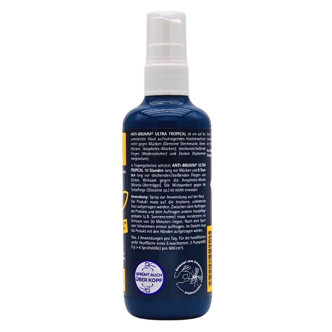 Anti Brumm Ultra Tropical 3x 150 ml I Schutz vor tropischen Mücken I Insektenrepellent I Mückenspray I Abwehr von Mücken und Zecken I Urlaub, Fernreisen I Deet I Spar-Set plus Pharma Perle give-away