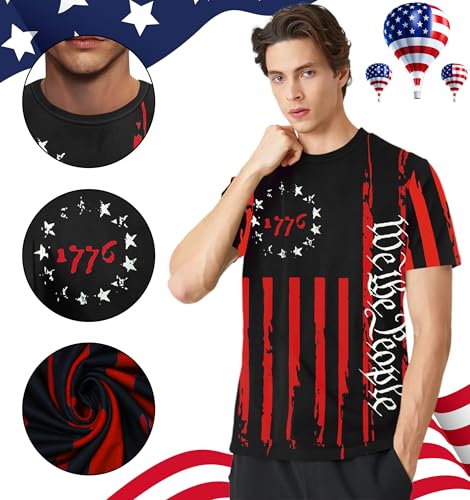 Image of Ithalt Men's American Flag Shirt 4th of July T-Shirt USA Patriotic Tee Shirt Independence Day Top