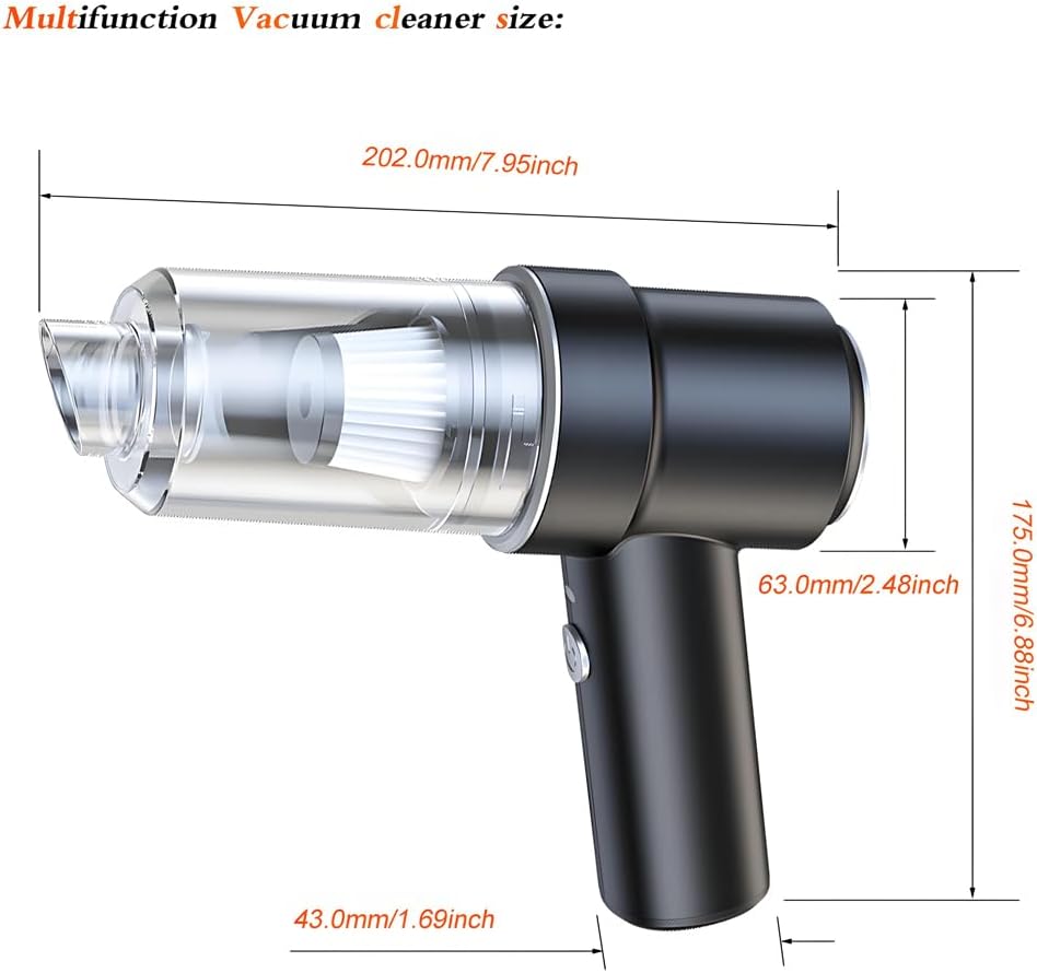 Portable Handheld 3 in 1 Multi-Functions Vacuum Cleaner Power 50W 6500PA Blowing,Suction and Inflating,Rechargeable and Cordless, Low Noise Long time Working.Dual Colors(Black and Silver)