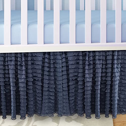 Ruffle Bedskirt For Baby,Nursery Crib Bedding Lace Ruffled Bed Skirt 3 Sides,Baby Elastic Bed Dust Cover Crib Bed Decoration Suit For All Standard 52 X 28Inch Crib Bed (Navy) #TOP5