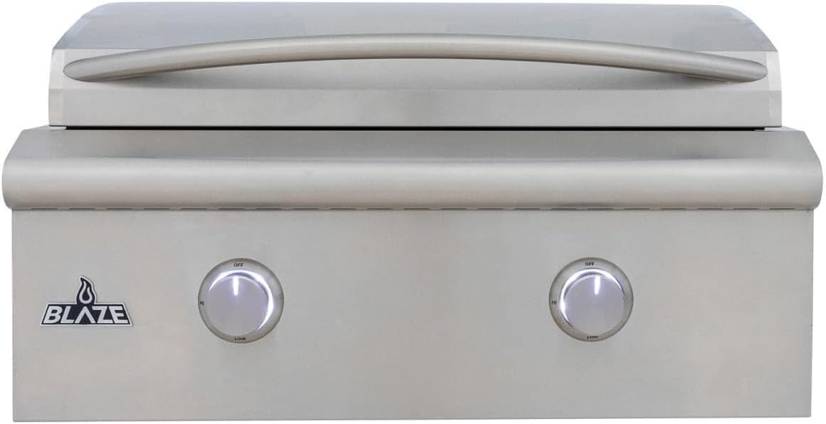 Blaze LTE+ 30-Inch Built-in Natural Gas Griddle – 304 Stainless Steel Outdoor Kitchen Flat Top, 2-Burner 30,000 BTU (15k per burner) with Lift-Assist Hood, LED Control Knobs & Front Grease Tray