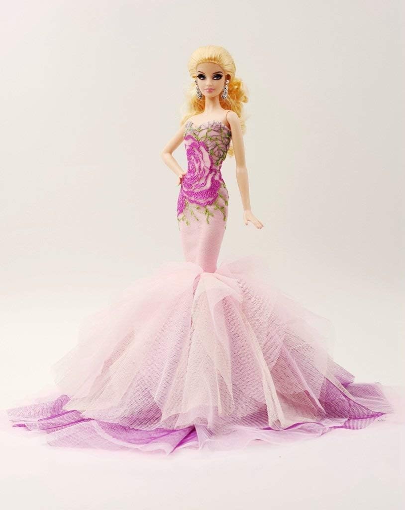 Handmade Purple Violet Lace Mermaid Gown Fit for 12" Fashion Doll &Dolls' not Included
