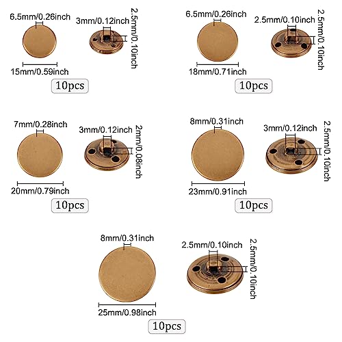 Olycraft 50Pcs Metal Blazer Button Set Brass Vintage Shank Buttons 15Mm 18Mm 20Mm 23Mm 25Mm For Blazer, Suits, Coat, Uniform And Jacket - Antique Bronze #TOP1