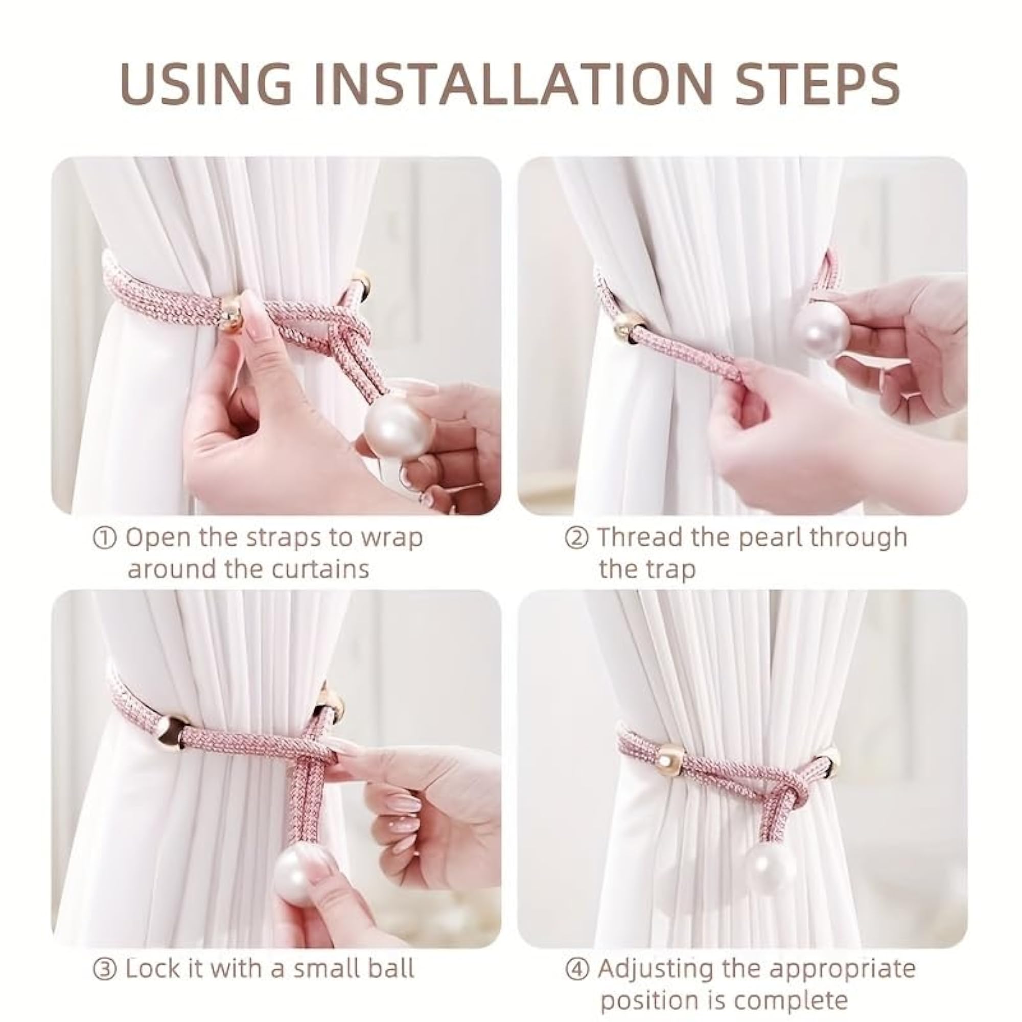 Magnetic Curtain Clips & Tiebacks, Decorative Pearl Rope