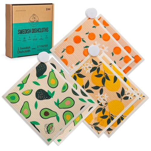 Harps&Seb Swedish Dishcloths for Kitchen Dishcloths - 6 Pack, Reusable Paper Towels with Clips