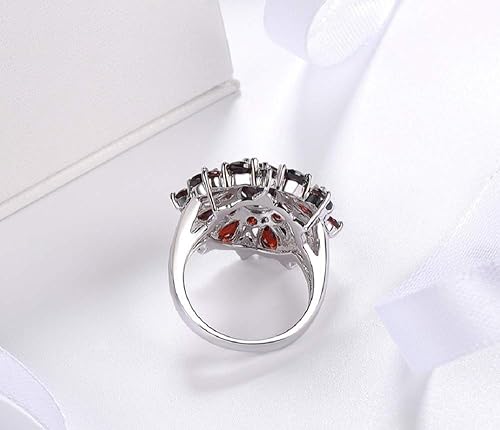 Vista 2 de Yaya Women's Red CZ Flowers Big Statement 925 Silver Gemstones Cluster Flower Cocktail Ring for Anniversary Wedding Engagement Party Gorgeous
