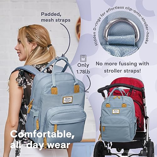 Image of RUVALINO Diaper Bag Backpack-Multifunction Baby Travel Bag with Changing pad, Insulated Bottle Holders & Pacifier Case, Large Capacity, Waterproof, Sky Blue