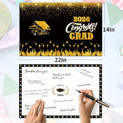 algpty Graduation Decorations Black and Gold 2026 - Guest Book Alternative, Graduation Cards Box with 36PCS Advice Cards, Signature Board Congrats Grad Decoration Graduation Supplies 2026 - Thumbnail 5