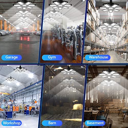 6 Pack Led Garage Light 200W, Led Workshop Ceiling Light 20000Lm 6500K, Daylight Ultra Bright Garage Lighting, E26/E27 Base Basement Bulb Deformable 7+1 Adjustable Panels Garage Ceiling Light #TOP5