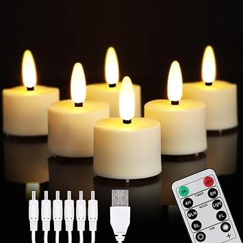 FPOO Rechargeable Tea Lights with Remote Timer, 6 Flameless Votive Candles