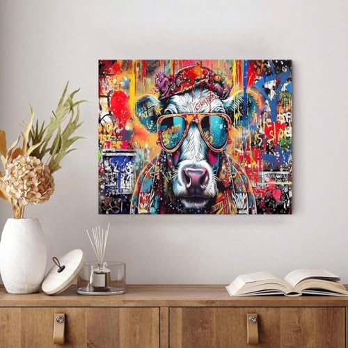 Impression vache colorée lunettes déco murale joyeuse et originale - 3