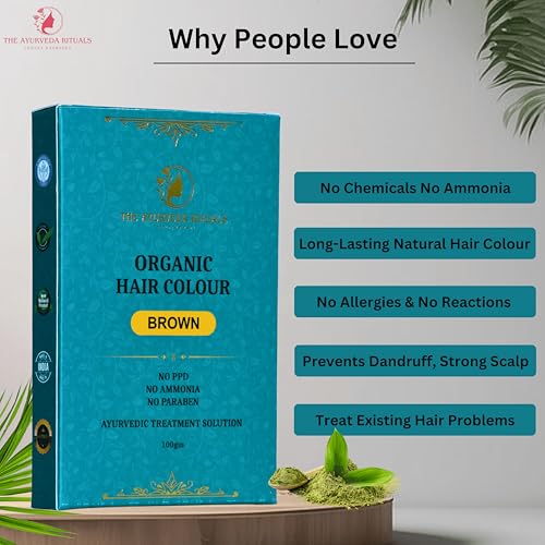 Image of Organic Hair Colour Brown for Women & Men | Herbal Henna Hair Color Powder | Chemical Free | Grey Coverage | Ayurvedic Plant Based Hair Dye with Amla Bhringraj Hibiscus Shikakai (100g, Pack of 2)