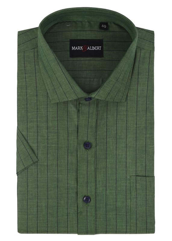 Image of MARK & ALBERT Men's Half Sleeve Cotton Linen Striped Shirt