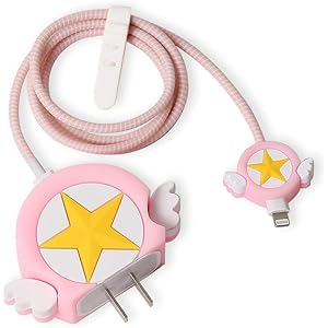 CRYSTALOPRO Cartoon 3D Design Protective Case for 18W 20W iPhone 14 13 12 11 Pro Max Fast Charging Cable Adapter Charger, Cute Cartoon Lightning Data Cable Case for iPhone Charger (PINK STAR ), Pack of 1…