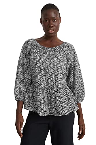 C&A Damen U-Ausschnitt Bluse Gemustert schwarz/weiß 40