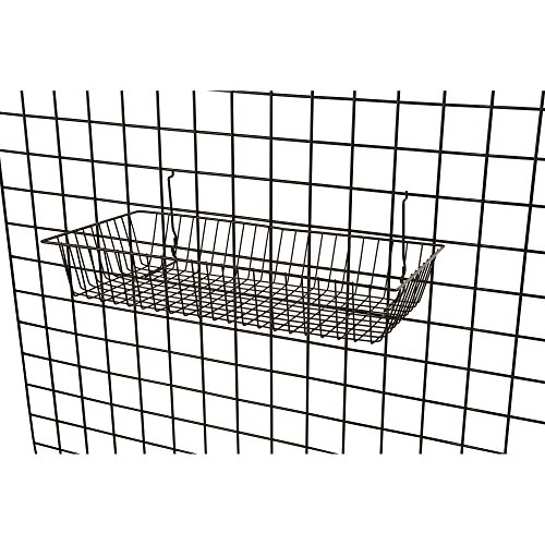 Black Wire Basket For Pegboard, Slatwall Or Gridwall (Set Of 6), Merchandiser Baskets, Perfect For Commercial Or Retailer, Black Vinyl Coated Wire Basket, 24” L X 12” D X 4” H, Shallow Baskets #TOP3