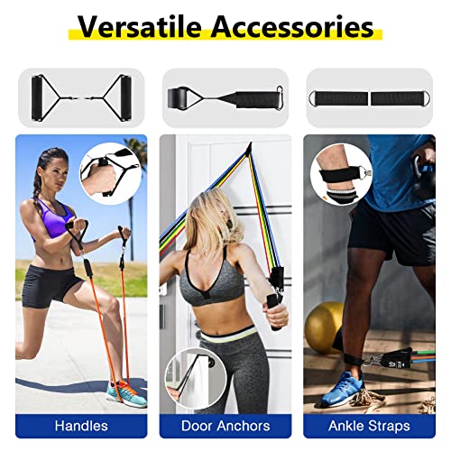 Image of Resistance Bands Set (12pcs), Workout Bands with Handles, Door Anchor, Ankle Straps and Carry Bag, Exercise Bands for Shape Body and Home Workouts