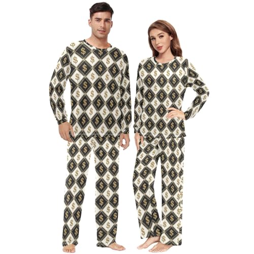 Laprad Men's Women's Long Sleeve Pajama Sets Dollar Sign Comfy 2 Piece Loungewear with Pockets