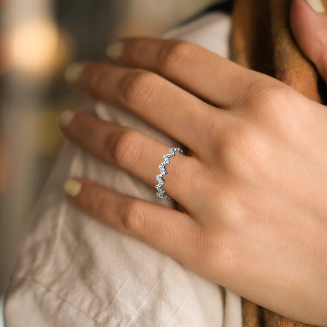 STARCHENIE Highs and Lows Ring 925 Sterling Silver Friendship Ring for Women Stackable Zig Zag Eternity Band Jewelry for Best Friend Sisters Size 5-10