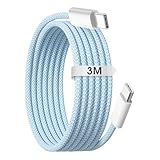Cable USBC de 3M: Con este cable USB C a USB C, puedes transferir y sincronizar tus archivos, documentos, películas, música y fotos favoritas. Disfrute de velocidades de transferencia de datos ultrarrápidas de hasta 480 Mbps. Es posible transferir un archivo de un GB en menos de 30 segundos. Despídete de las lentas transferencias. (Datos de vídeo/multimedia no soportados.)