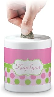 Personalized Pink & Green Dots Coin Bank