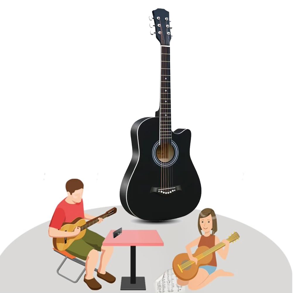 Set di chitarra acustica, per principianti, adulti, adolescenti, chitarra acustica, con pickup integrati, starter kit aggiornato, marrone, 104 cm