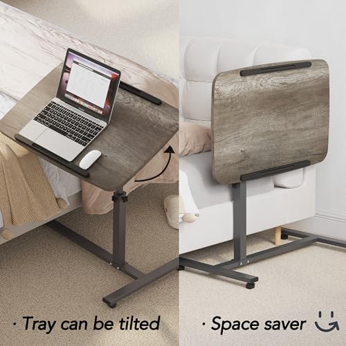 Furist Adjustable Overbed Bedside Table with Wheels Rolling Laptop Tray Desk Cart Portable Mobile Sit Stand Desk Tilting Hospital Bed Table