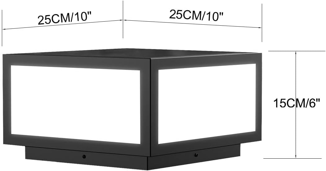 Outdoor Modern Post Light, LED Fence Deck Cap Light High Voltage Wired Lantern Column Lamp for Flat Surface Patio Garden Decoration with IP54 (Hardwiring, 10 X 10 Inch)