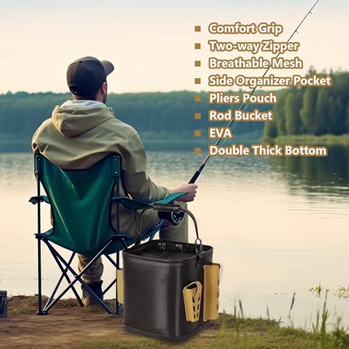 Seau à poissons résistant sac imperméable de pêche et leurres avec double zip - 3