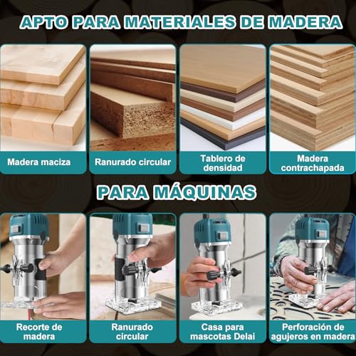 Miniatura 9 de Uadme Fresadora De Madera Rebajadora Eléctrica 800w 30000rpm, 6 Velocidades Variables, Con 15 Piezas De 1 4 Router Bits, Para La Bricolaje Talla De Recorte